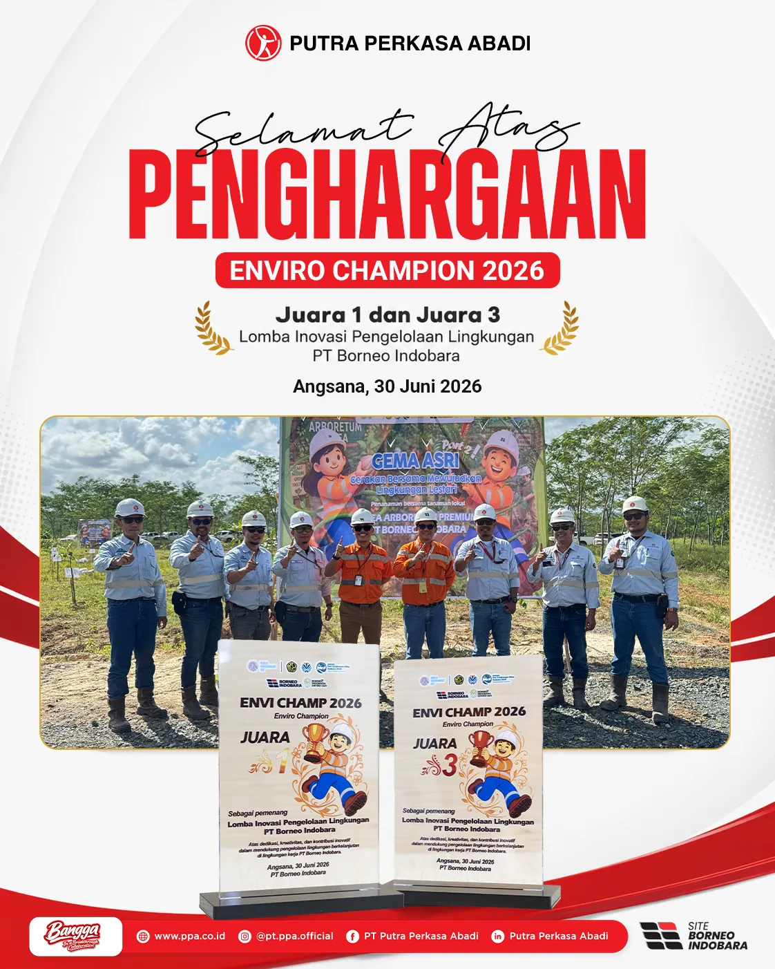 Komitmen Kelestarian Lingkungan, PT PPA Site BIB Borong Juara 1 dan 3 Lomba Inovasi Enviro Champion 2026